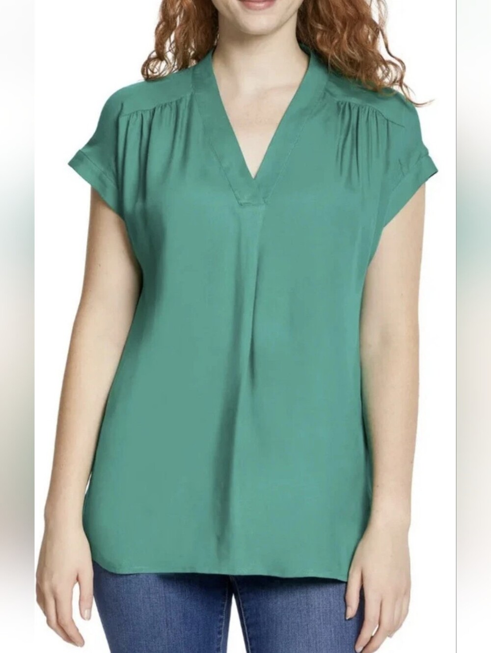 Nine West Teal V-Neck Cap Sleeve Blouse Size L